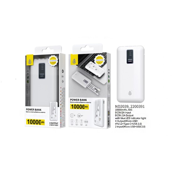 POWER BANK ONEPLUS ND2039 BL COM 2 ENTRADAS E 4 SAÍDAS 10000MAH BRANCO